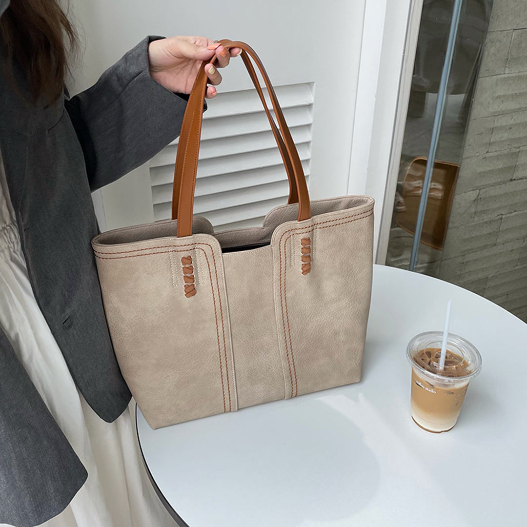 Damen-Tragetasche, minimalistisch, synthetisches Leder, geräumig 4