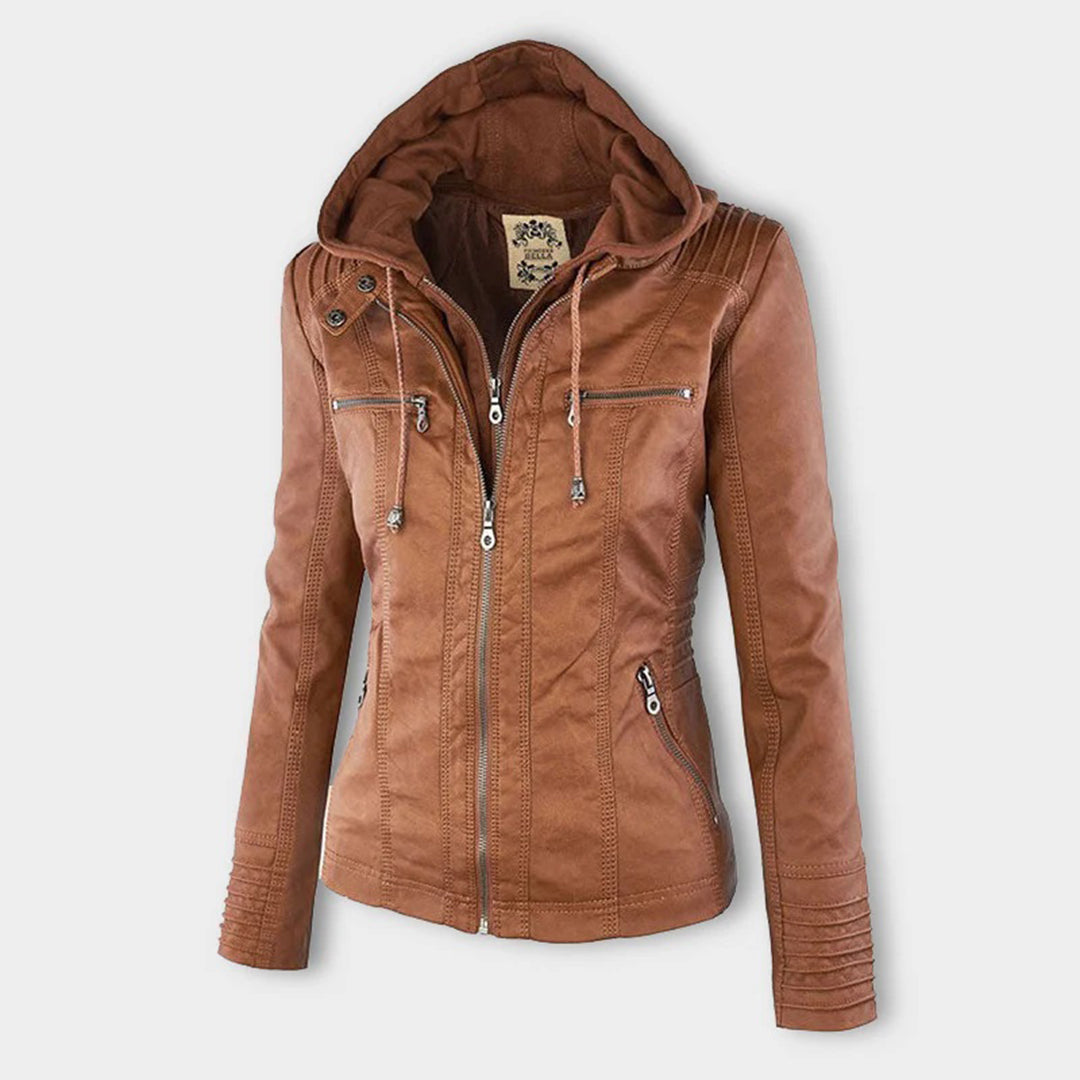 Damen-Lederjacke mit Kapuze, doppellagiges Leder-2
