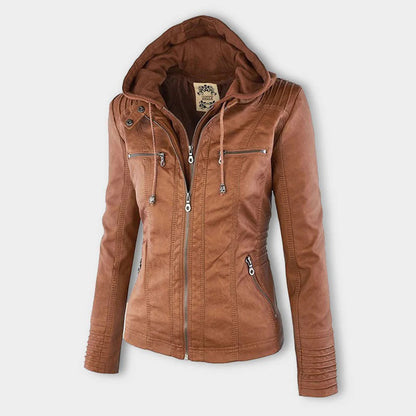 Damen-Lederjacke mit Kapuze, doppellagiges Leder-2