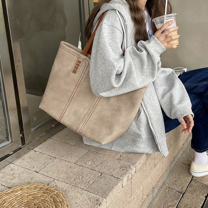 Damen-Tragetasche, minimalistisch, synthetisches Leder, geräumig 2