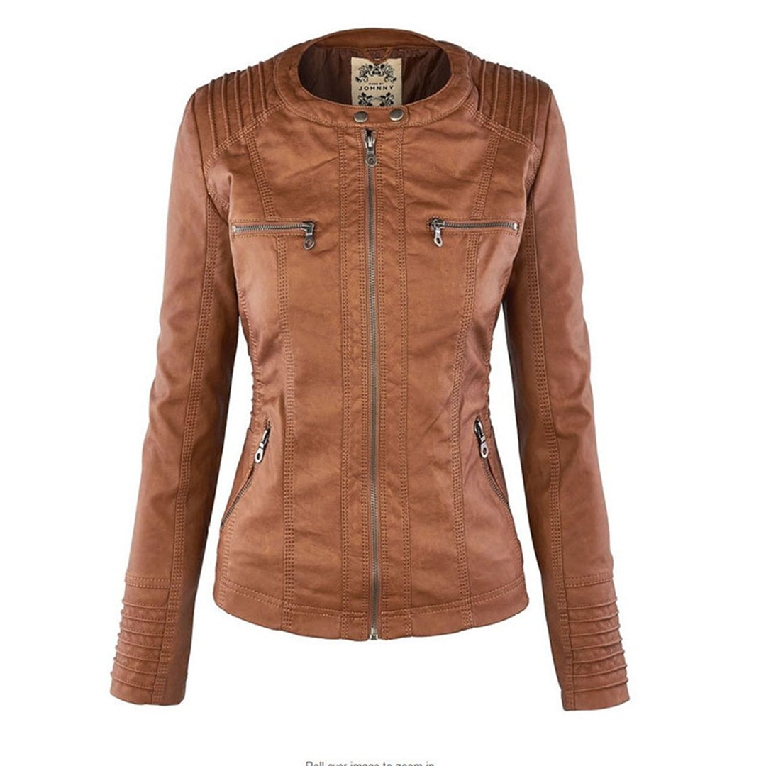 Damen-Lederjacke mit Kapuze, doppellagiges Leder-3