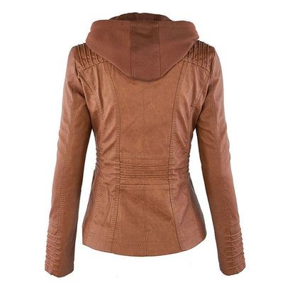 Damen-Lederjacke mit Kapuze, doppellagiges Leder-4