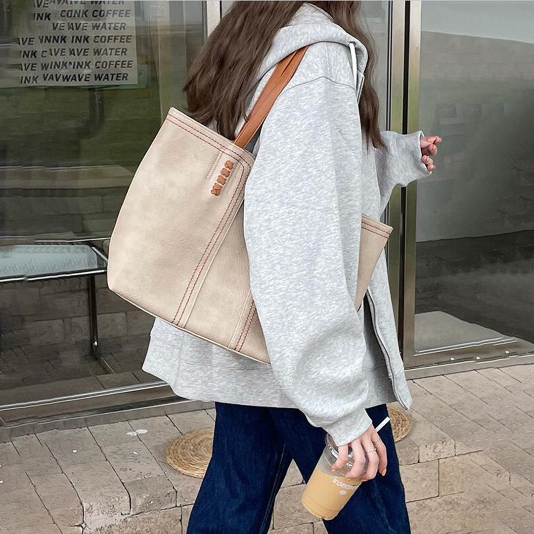 Damen-Tragetasche, minimalistisch, synthetisches Leder, geräumig 3