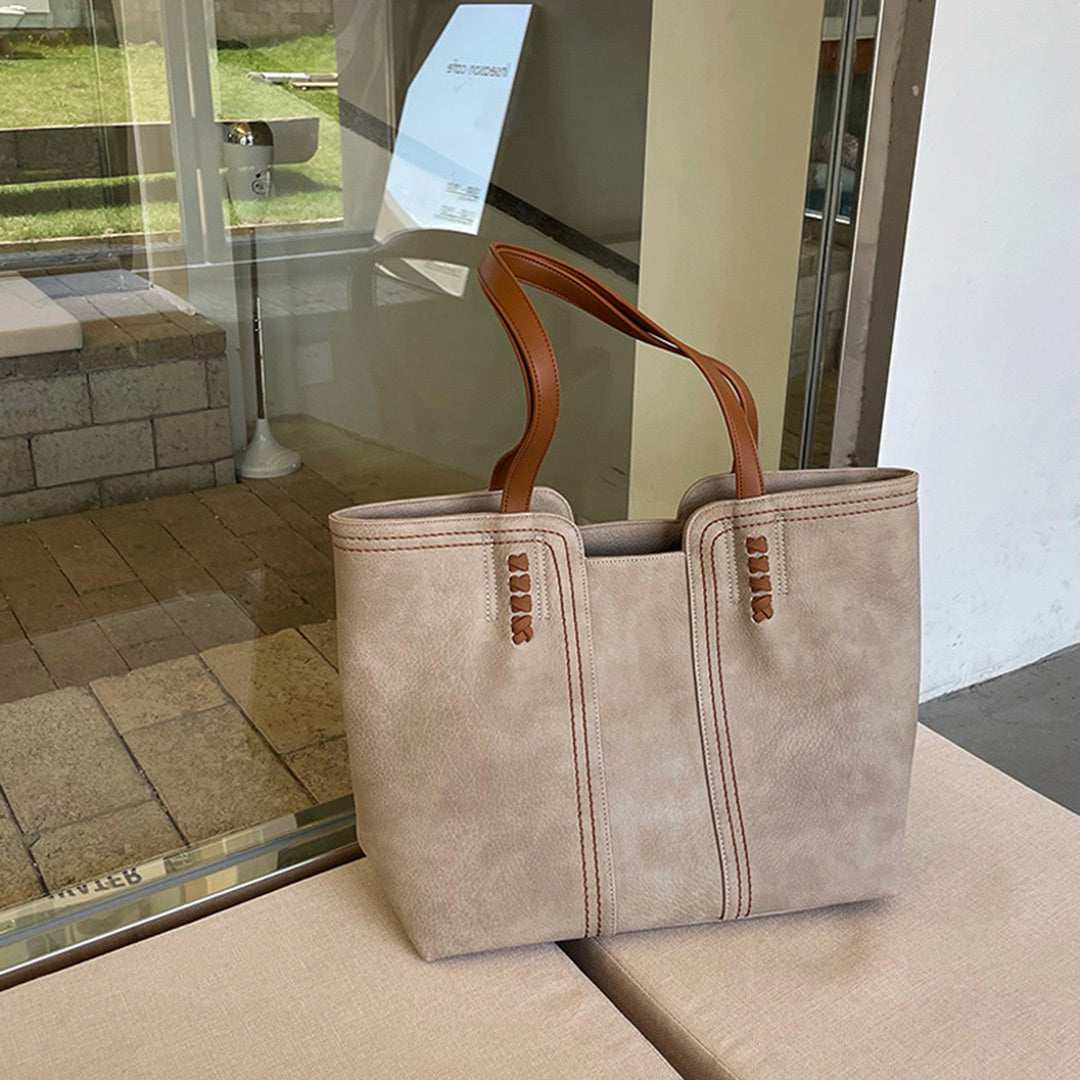 Damen-Tragetasche, minimalistisch, synthetisches Leder, geräumig 7