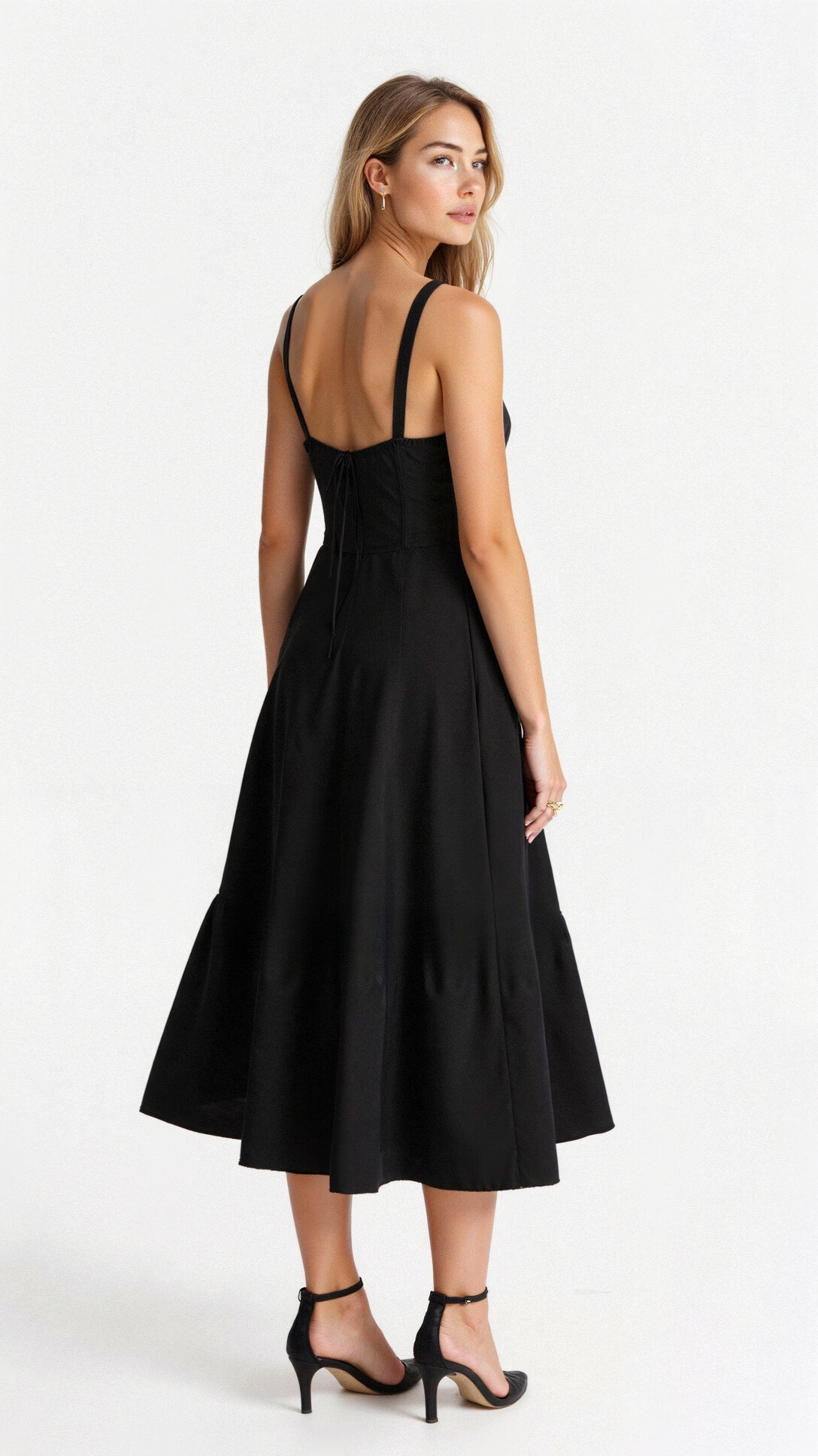 Damen-Taillenkleid mit schwingendem Rock aus leichtem Material-3