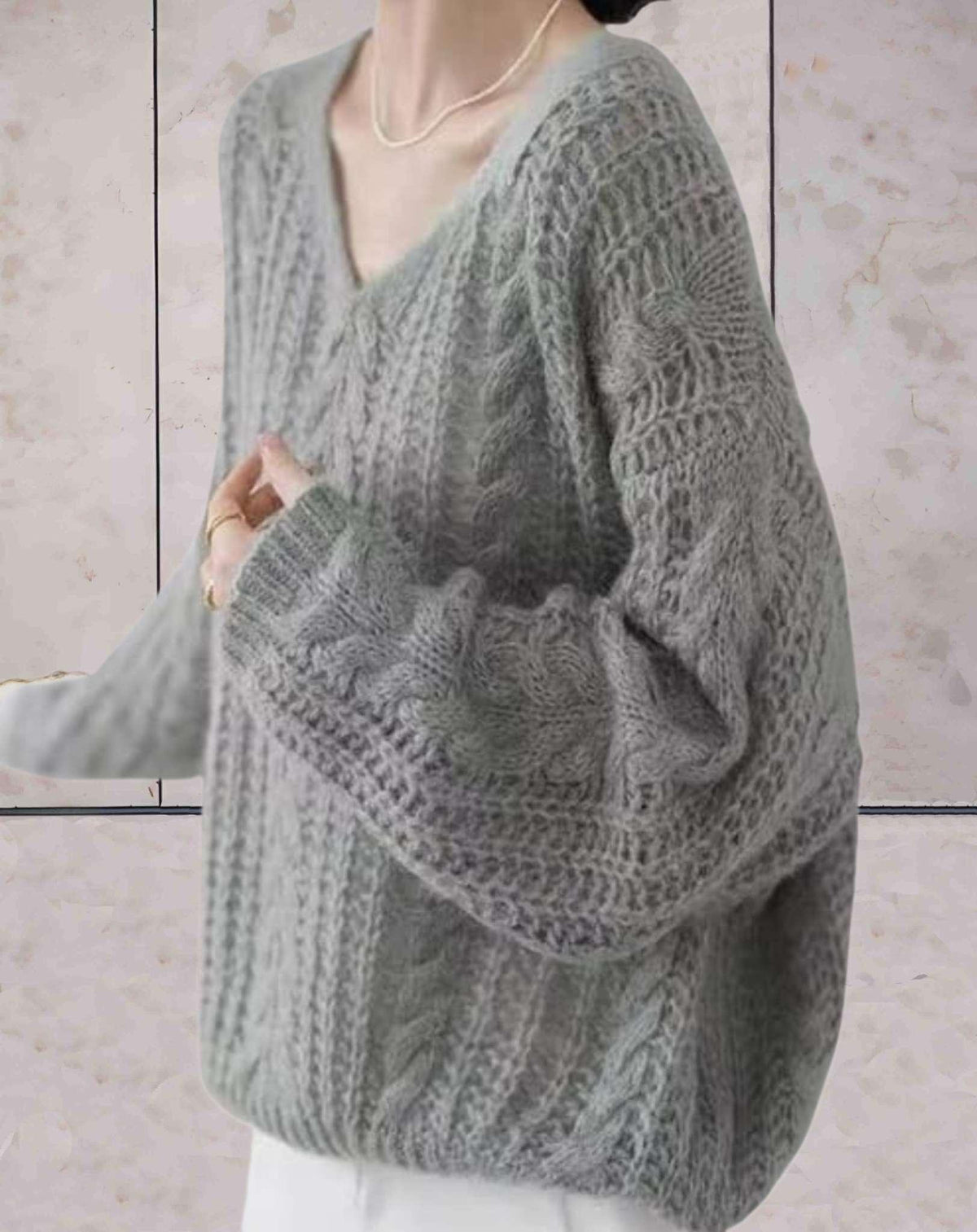 Damen-Strickpullover, oversized V-Ausschnitt, Acryl 1