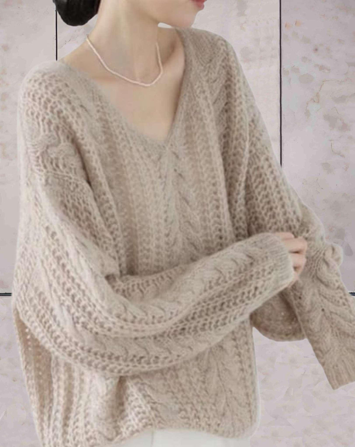 Damen-Strickpullover, oversized V-Ausschnitt, Acryl 2