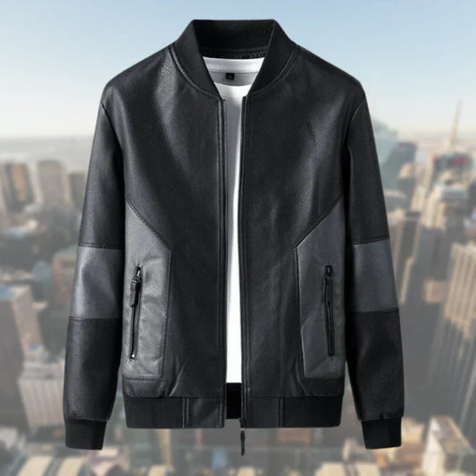 Damenjacke Leder Bomber-Design mit Reißverschlusstaschen-1