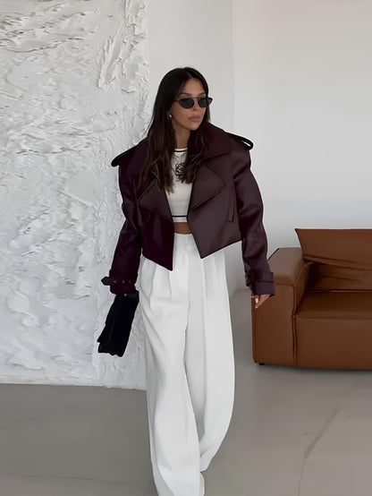 Damen-Lederjacke, modern, Synthetikmaterial-2