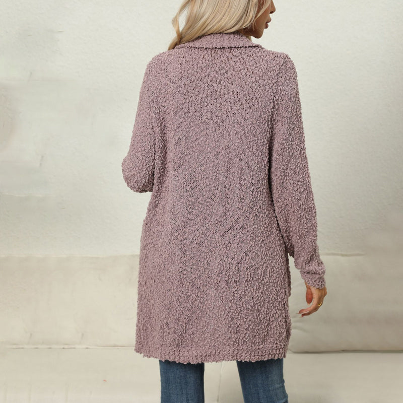 Damen-lange Strickjacke, einfarbige Baumwolle und Acryl, mit Taschen 5
