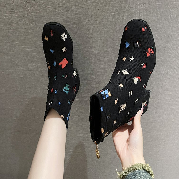 Damen-Knöchelstiefel, geometrisches Design, Leder, mit Reißverschluss 7