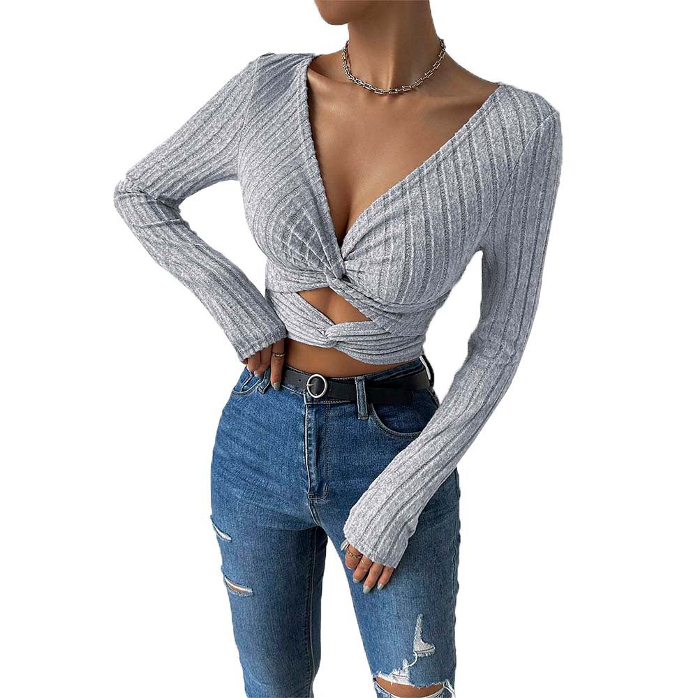 Damen-Bluse, tiefer V-Ausschnitt, Knotendesign, weicher Stoff 5