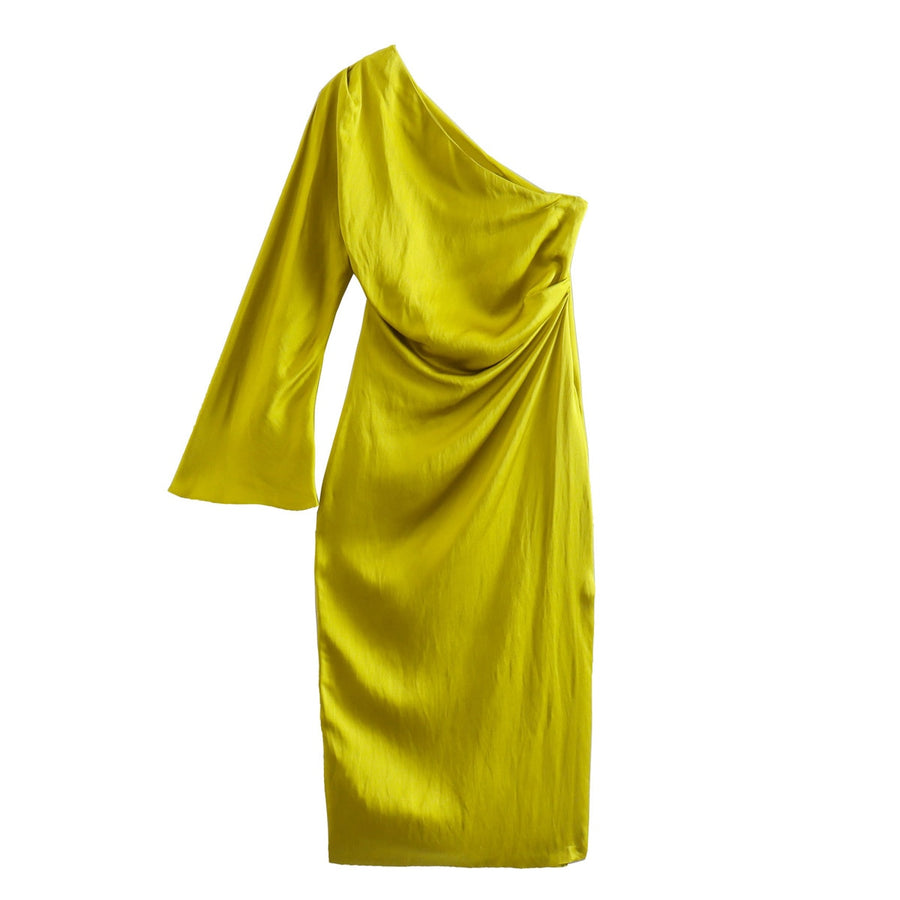 Damen-Midikleid, eine Schulter, Satin 0