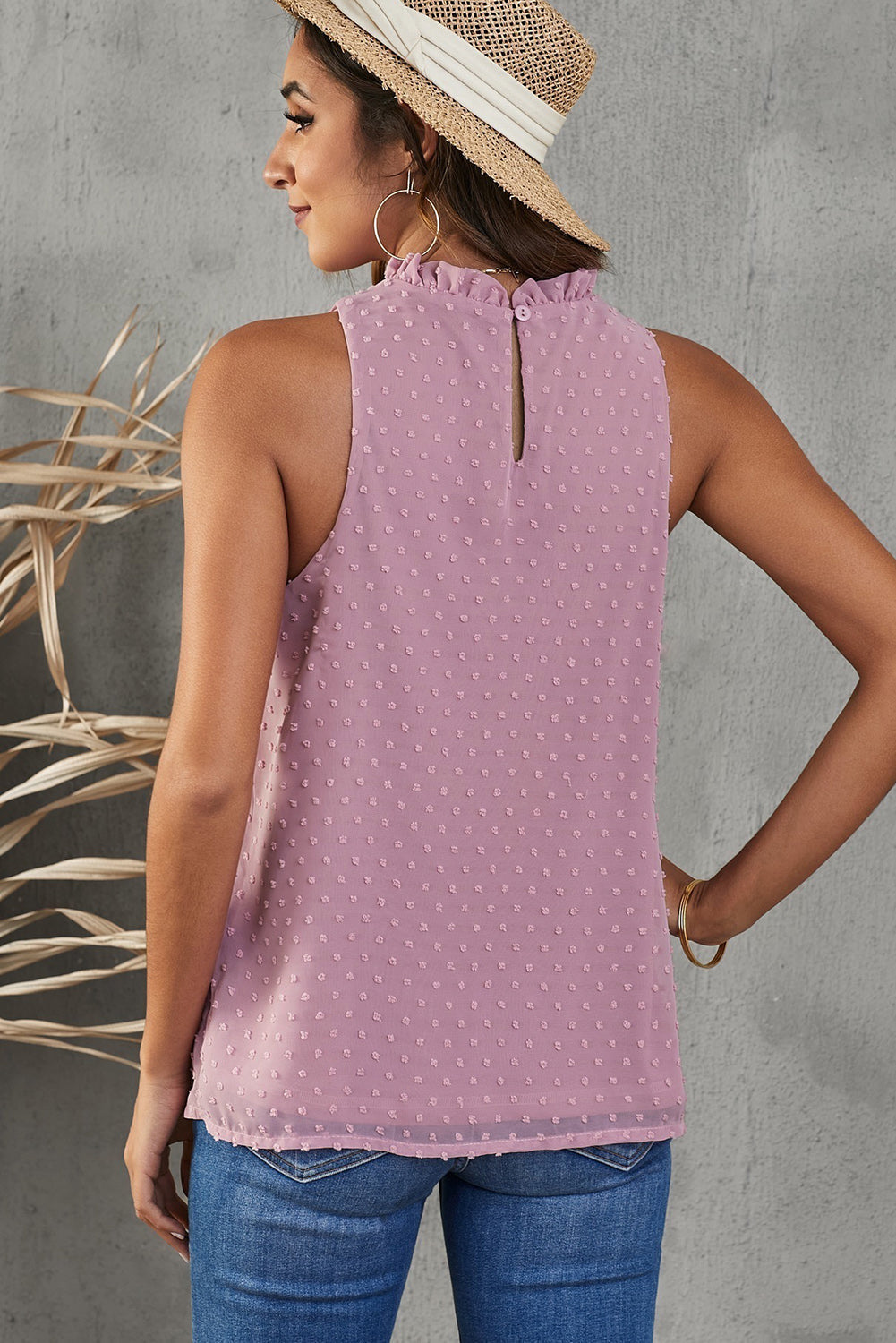 Damen-Tanktop, gerüschtes schweizerisches Punkt-Design, leichter Stoff-3