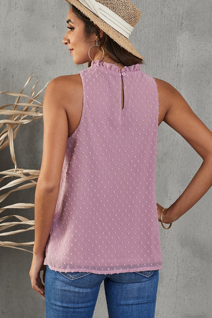 Damen-Tanktop, gerüschtes schweizerisches Punkt-Design, leichter Stoff-3