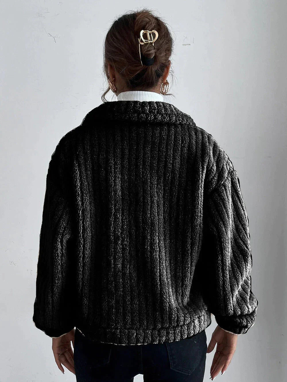 Damen-dicke Plüschjacke, warm, weich-5