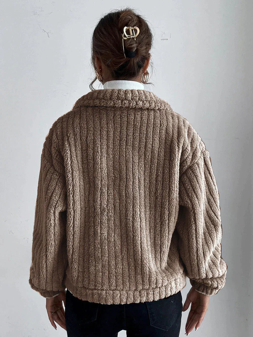 Damen-dicke Plüschjacke, warm, weich-6