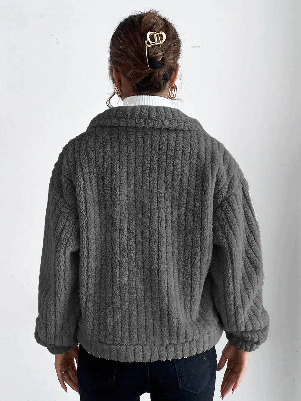 Damen-dicke Plüschjacke, warm, weich-2