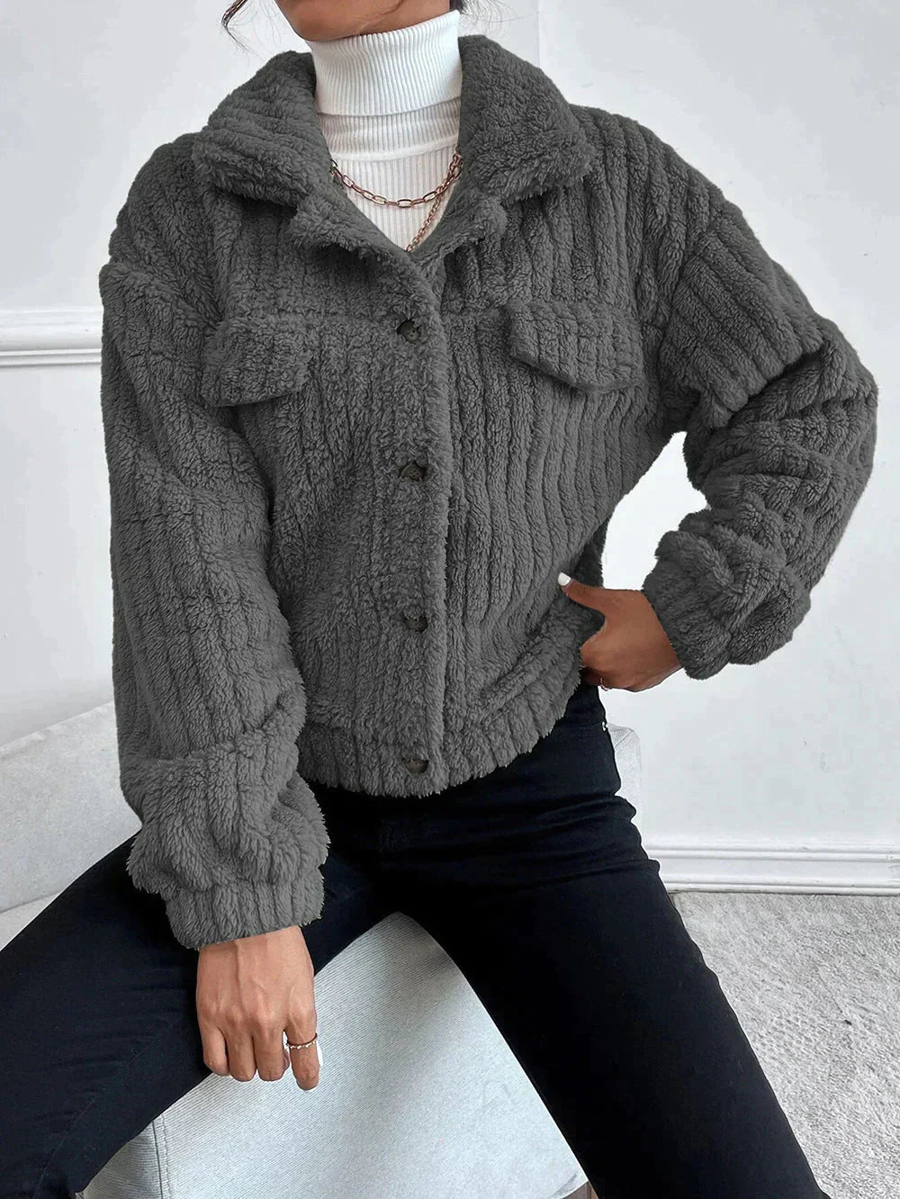 Damen-dicke Plüschjacke, warm, weich-3