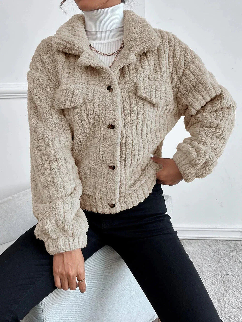Damenjacke Dick Fleece Modernes Design für Kalte Tage-5