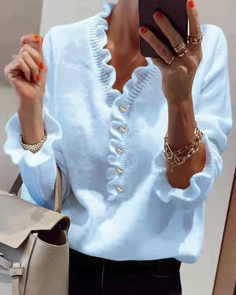 Damenbluse mit Rüschen aus hochwertigem Polyester – elegantes und luftiges Design für Alltag und Fest, in mehreren Größen 3