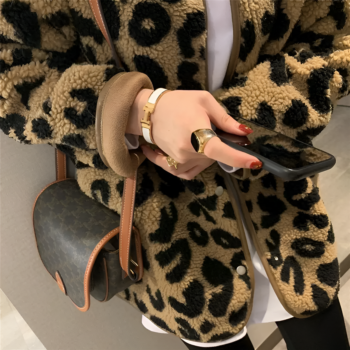 Damen Wintermantel Leopardenmuster Thermostoff-5