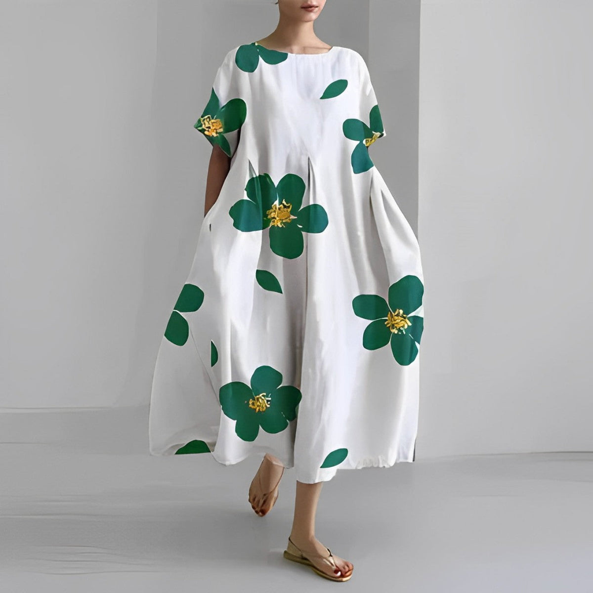Damen-Bohemian-Kleid mit Blumenmuster aus 100 % Baumwolle-2