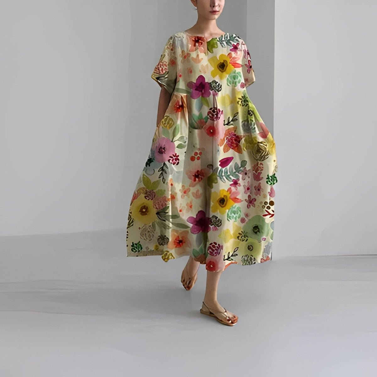 Damen-Bohemian-Kleid mit Blumenmuster aus 100 % Baumwolle-5