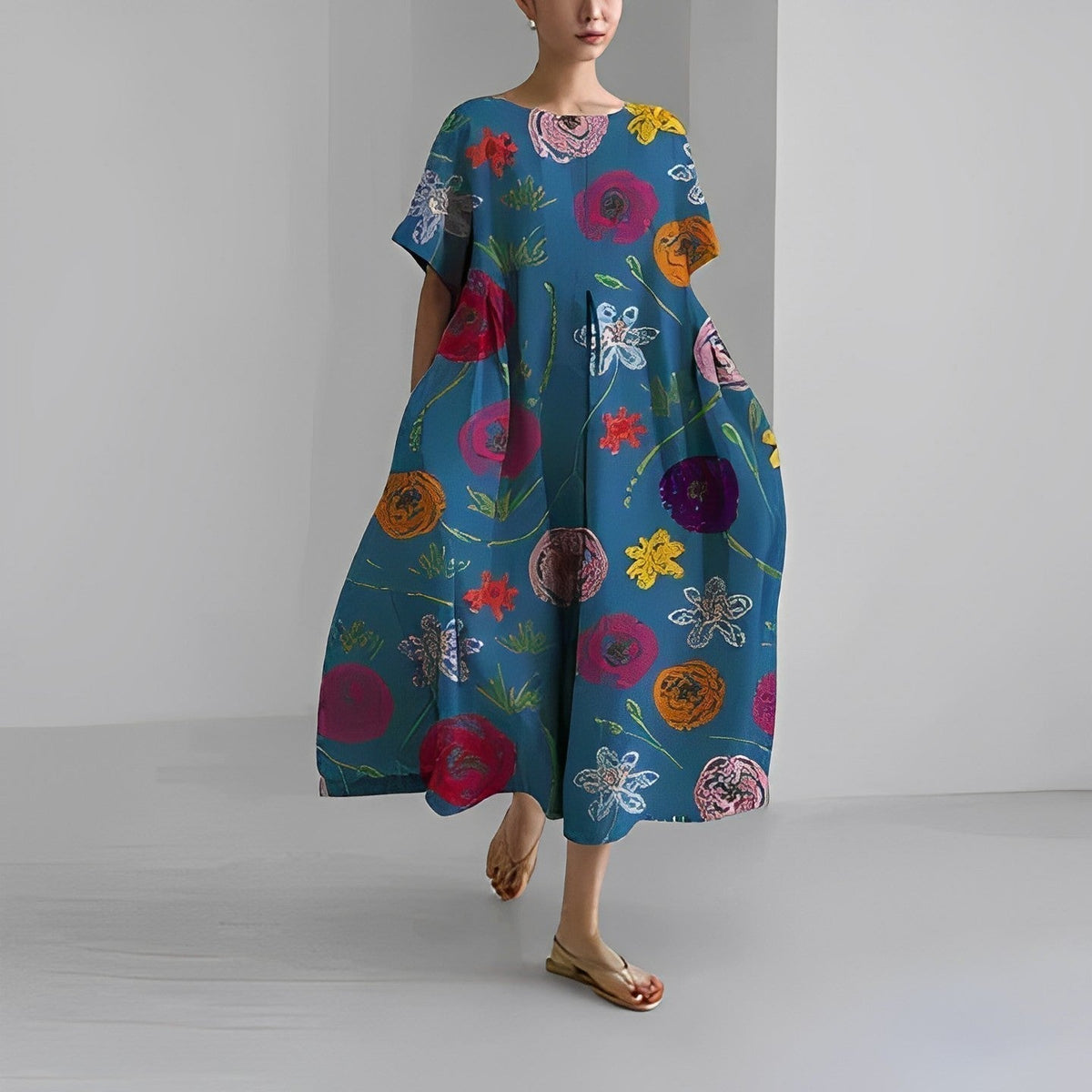 Boho-Kleid für Frauen mit Blumenmuster – Leichte Polyester-Mischung, Casual und semi-formell, erhältlich in S, M, L 13