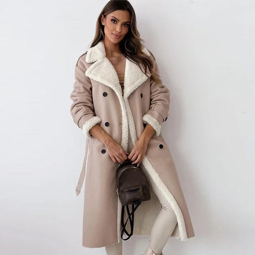 Langer Wintermantel Damen Elegant Polyester Wollmischung 0