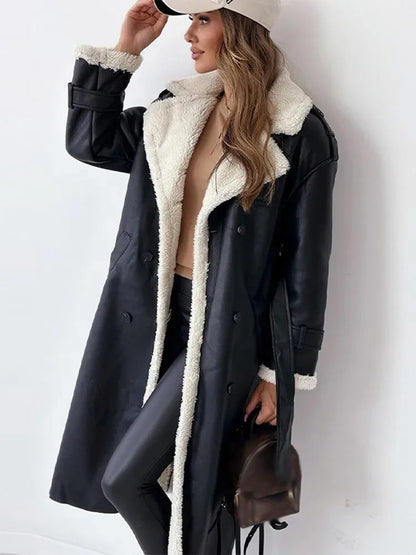 Langer Wintermantel Damen Elegant Polyester Wollmischung 1
