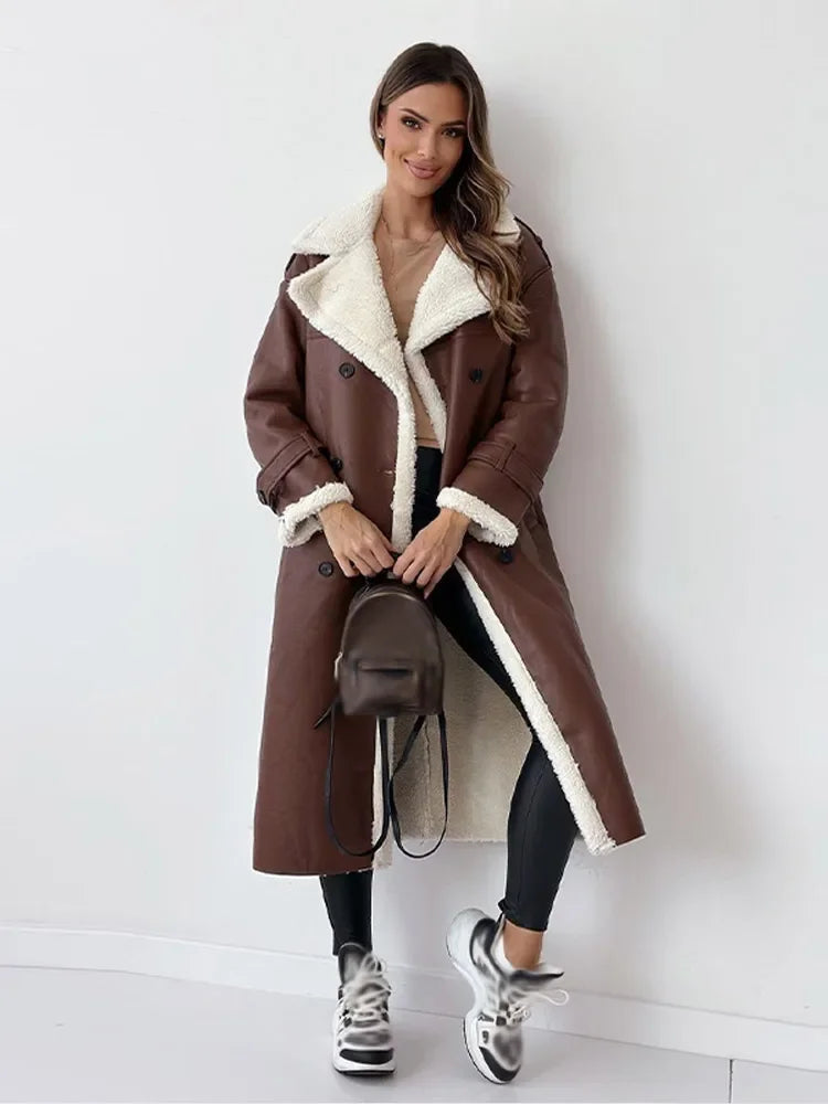 Langer Wintermantel Damen Elegant Polyester Wollmischung 2