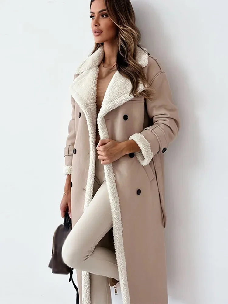 Langer Wintermantel Damen Elegant Polyester Wollmischung 4