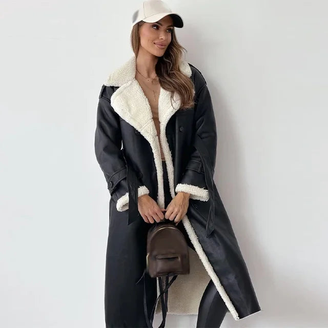 Langer Wintermantel Damen Elegant Polyester Wollmischung 5