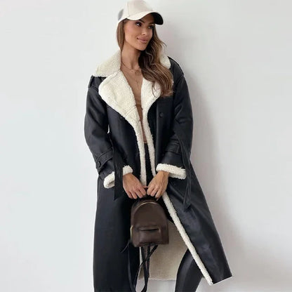 Langer Wintermantel Damen Elegant Polyester Wollmischung 5