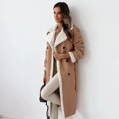 Langer Wintermantel Damen Elegant Polyester Wollmischung 6