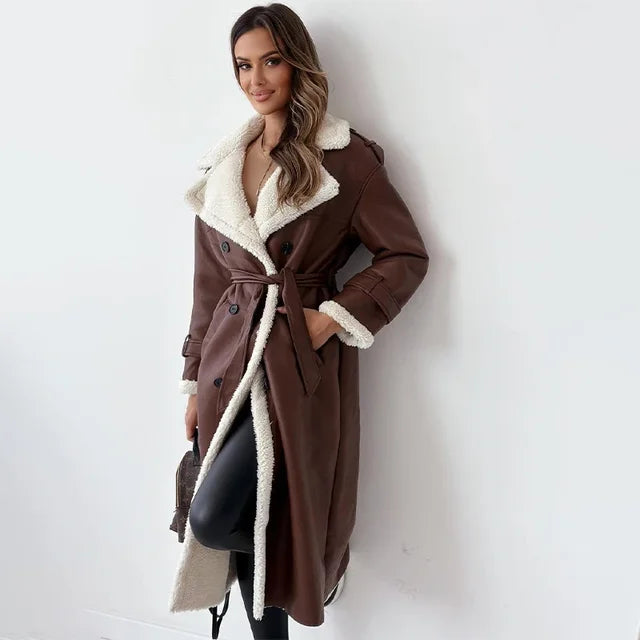 Langer Wintermantel Damen Elegant Polyester Wollmischung 7