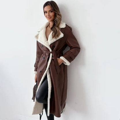 Langer Wintermantel Damen Elegant Polyester Wollmischung 7