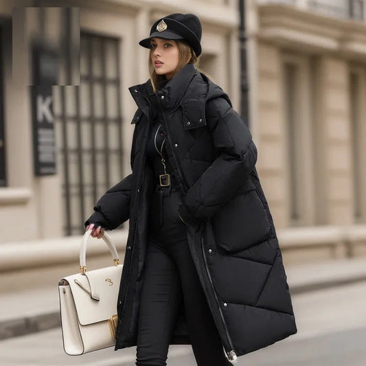 Damen Winterjacke Lang Lässig mit Kapuze Hochwertige Isolierung-1
