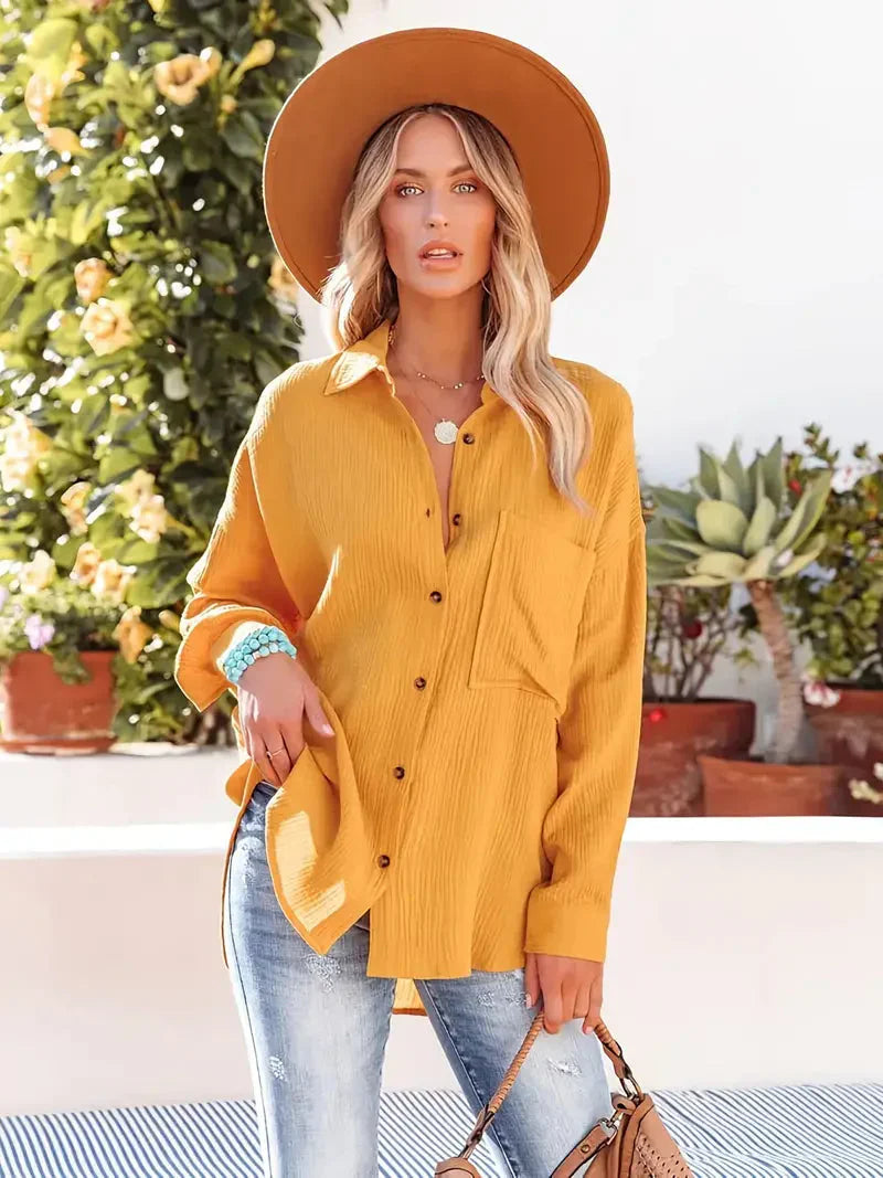 Damen Bluse Langarm Lockere Passform Polyester-3