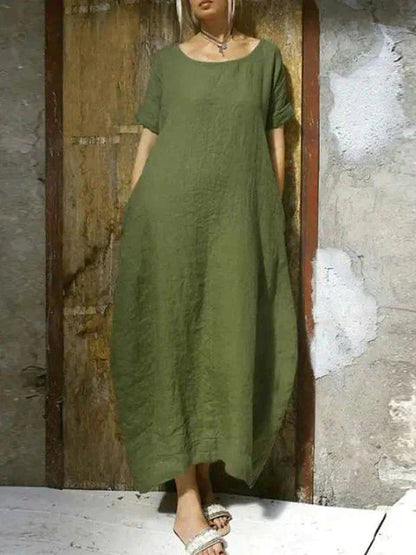 Damen-Maxikleid, locker geschnitten mit kurzen Ärmeln, 100% Baumwolle-2