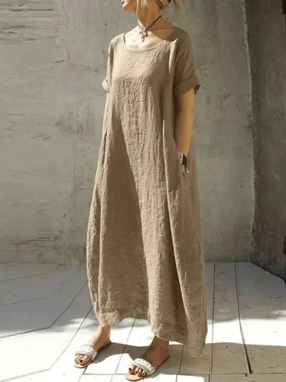 Damen-Maxikleid, locker geschnitten mit kurzen Ärmeln, 100% Baumwolle-4