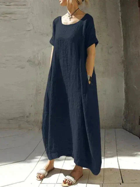 Damen-Maxikleid, locker geschnitten mit kurzen Ärmeln, 100% Baumwolle-1