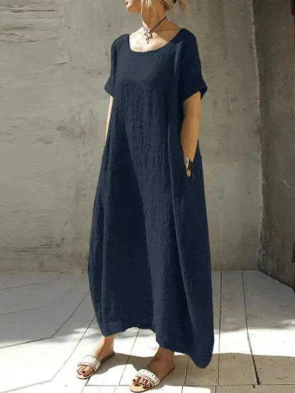 Damen-Maxikleid, locker geschnitten mit kurzen Ärmeln, 100% Baumwolle-1