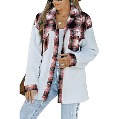 Langer Wintermantel Damen Kariertes Elegant Weich Wärmendes Design-1