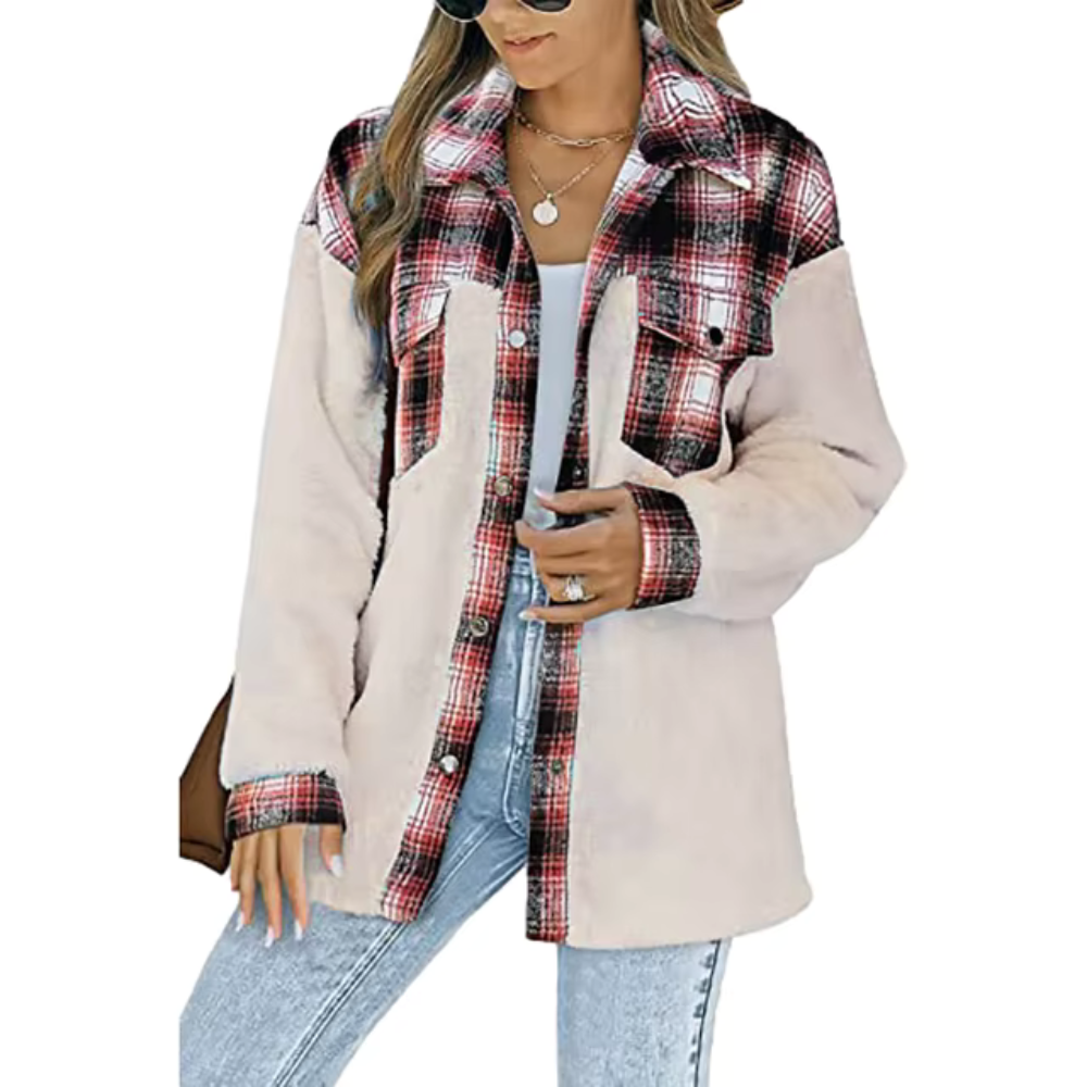 Langer Wintermantel Damen Kariertes Elegant Weich Wärmendes Design-2