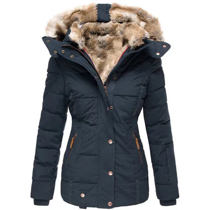 Damen Winterjacke Winddicht mit synthetischem Pelzfutter Isoliert-4
