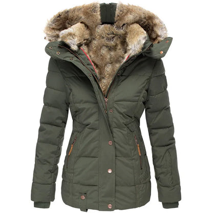 Langer Wintermantel Damen mit Pelzfutter und Thermische Isolierung-4