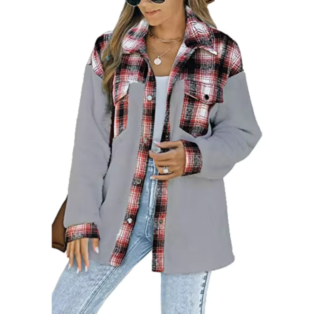 Langer Wintermantel Damen Kariertes Elegant Weich Wärmendes Design-3