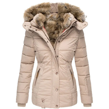 Langer Wintermantel Damen mit Pelzfutter und Thermische Isolierung-6